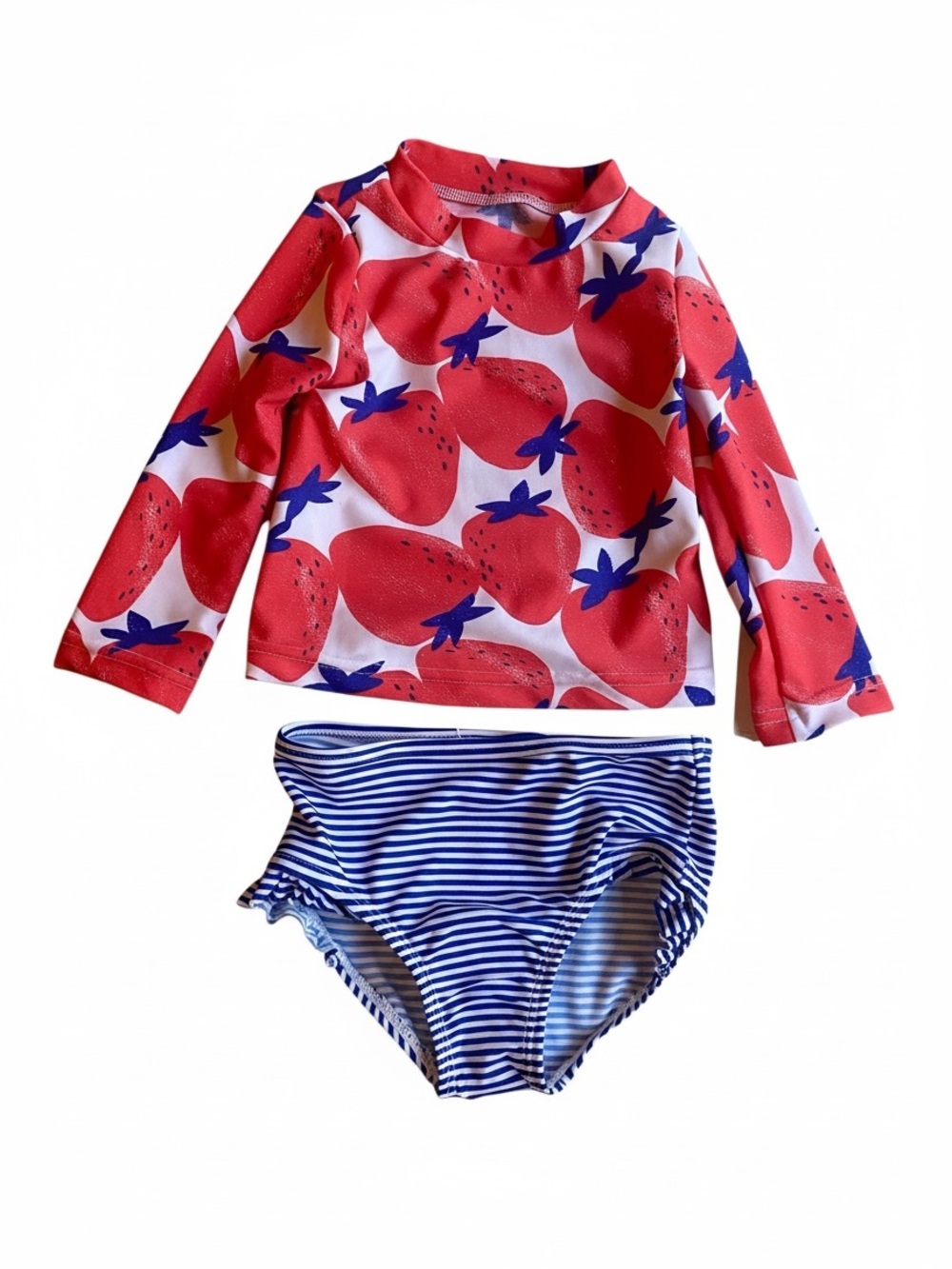 3/$25 Carter's Red Strawberry Print UVF Bikini Set Blue Striped Bottoms Size 12M
